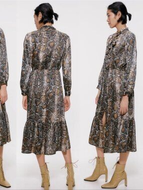 ZARA Snake Print Midi Dress XL